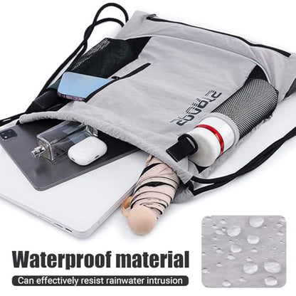 MiOYOOW Sports Drawstring Backpack, Waterproof Basketball Bag Large Gym Mesh Pockets for Outside Swimming Travel Beach