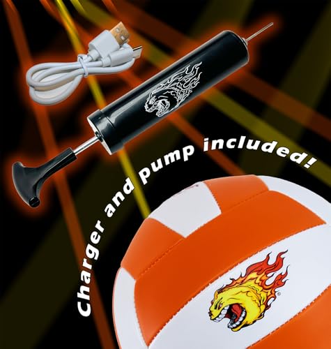 FIREBOMB® LED Glowing VolleyBomb™ Volleyball- Rechargeable Light-Up Football for Nighttime Fun, Laminated Leather Size 5, Orange and White Sports Ball for All Ages