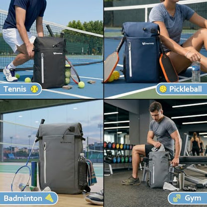 Smartway Waterproof Pickleball Bag With Shoe Compartment - Large Capacity Tennis Racket Backpack For Men Women - color: Grey