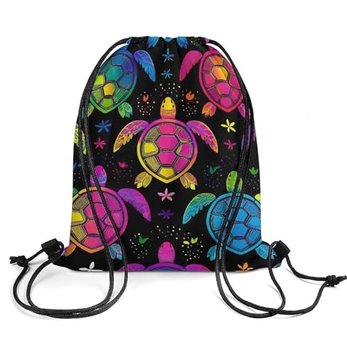 Travel Drawstring Backpack Beam Bag Large Capacity for Volleyball Baseball Sports Equipment Men Women Unisex, Paisley Neon Turtles Bags - color: Picture (357)