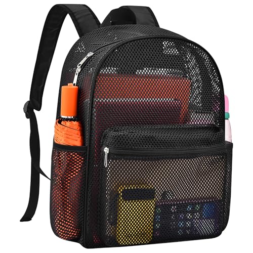 Oraben Duty Mesh Backpack with Rain Cover Ventilated Swim & Gym Bag college mesh backpack See Through Backpacks (Black) - color: Black