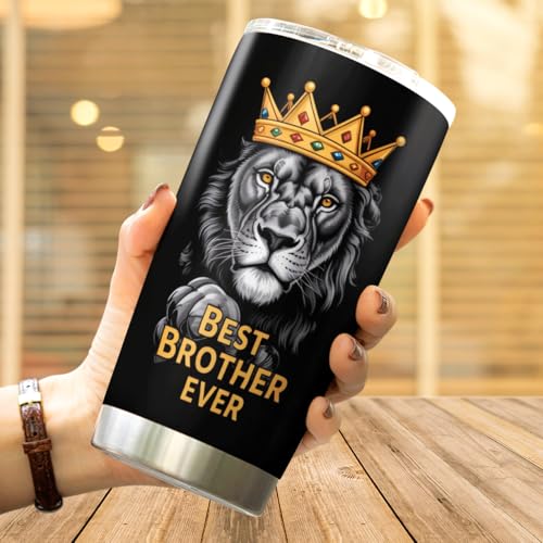 CUBICER Best Brother Ever Lion Design Stainless Steel Tumbler 20 Oz Inspirational Gift For Men Birthday Christmas Bottle Hot Heat Outdoor Iced Insulated Cool Coffee Tea Drink Mug Travel - color: Brother Motivation 0U