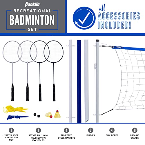 Franklin Sports Badminton Set - Portable Badminton Set - Adult and Kids Badminton Net - Perfect Backyard/Lawn Game - Includes 4 Badminton Racquets - Recreational - style: Recreational