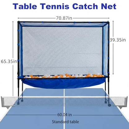 Table Tennis Catch Net with Ball Collection Bag - Premium Ping Pong Catch Net & Training Equipment for Robots & Serving Practice, Foldable Table Tennis Training Equipment Backstop Catcher