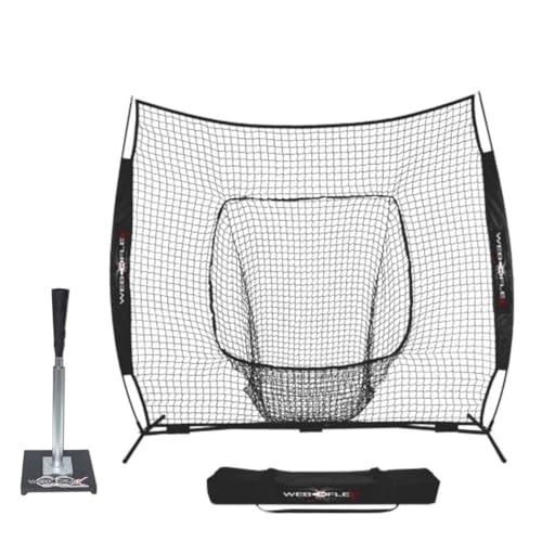 Web Flex® Spider Series 7x7 Sock Net & Adjustable Batting Tee Bundle, Portable Baseball Softball Training Set for All Ages, Durable Practice Net + Height-Adjustable Tee with Carry Bag