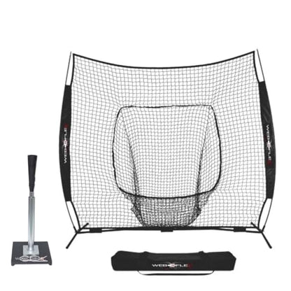 Web Flex® Spider Series 7x7 Sock Net & Adjustable Batting Tee Bundle, Portable Baseball Softball Training Set for All Ages, Durable Practice Net + Height-Adjustable Tee with Carry Bag