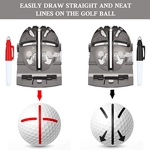 WILLBOND 2 Pieces Golf Ball Line Marker Tool Marking Alignment Putting Tool and 2 Pieces Golf Ball Marker Pen, 4 Pcs Totally