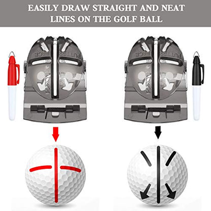 WILLBOND 2 Pieces Golf Ball Line Marker Tool Marking Alignment Putting Tool and 2 Pieces Golf Ball Marker Pen, 4 Pcs Totally