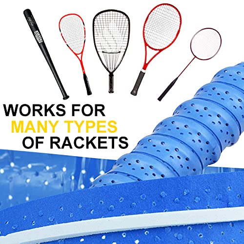 Tennis Grip Tacky Tennis Racket Grip Tape Absorbent Anti-Slip Tennis Overgrip for Tennis Badminton Pickleball Racquet Handle Grip with Damping Ridges Overgrips (Royal Blue)