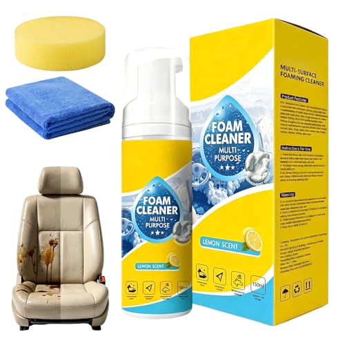 4-in-1 Multi-Enzyme Foam Spray Cleaner, Multipurpose Foam Cleaner for Car Interior Kitchen Bathroom Sofa, Lemon Fresh Scent, Deep Cleaning Spray for Leather Fabric (Foam Cleaner 1 Set)