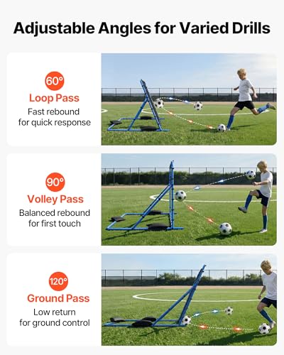 VEVOR Soccer Rebounder Net, Quick-Switch Angle Soccer Goal Rebounder for Control, Passing Practice, Heavy-Duty Iron Frame & PE Net, Easy Setup Ball Training Equipment for Teens&Adults - size: 7x4FT