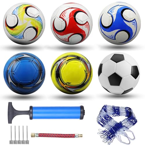 6 Pack Classic Soccer Balls Size 5 with Pump and Net Bag - Training and Practice for Adults, Indoor and Outdoor Competition - size: Size 5