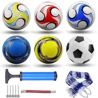 6 Pack Classic Soccer Balls Size 5 with Pump and Net Bag - Training and Practice for Adults, Indoor and Outdoor Competition - size: Size 5
