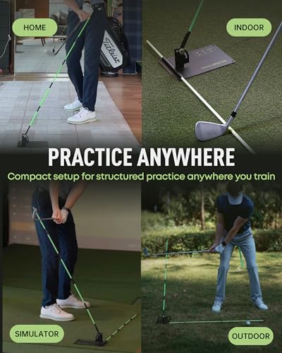 Golf Swing Plane Trainer – Adjustable Alignment Stick Holder, Weighted Metal Golf Training Aid for Swing Path, Indoor & Outdoor Practice Equipment for Men