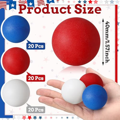 Seenelling 60 Pack Red White and Blue Table Tennis Balls 4th of July Plastic Balls Decoration 40mm Patriotic Independence Day Entertainment Games Decor for Outdoor Activity DIY Fun Arts Pet Toy