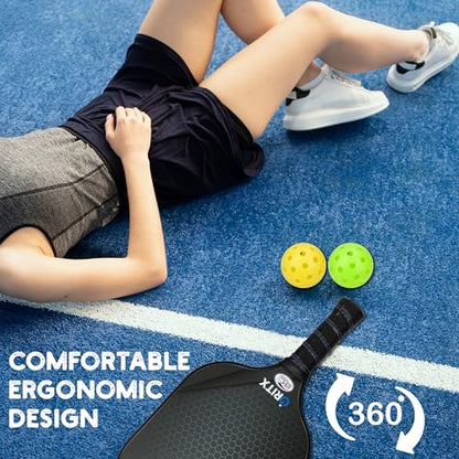 Pickleball Paddle Set | 2 Lightweight Pickleball Rackets w/Fiberglass Surface & 5-Inch Non-Slip Handle, 4 Balls, 1 Carry Bag | USAPA Approved Set for Men & Women - color: Black