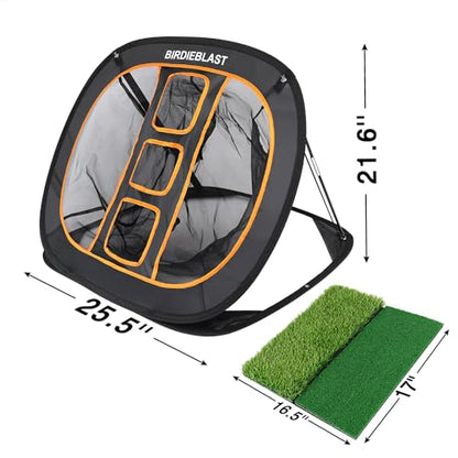 Professinoal Golf Chipping Net with Golf Hitting Mat,12 Practice Foam Balls and 2 Pixing Pins, for Indoor and Outdoor Target Chipping Training - style: Chipping Net+Dual-Turf Hitting Mat