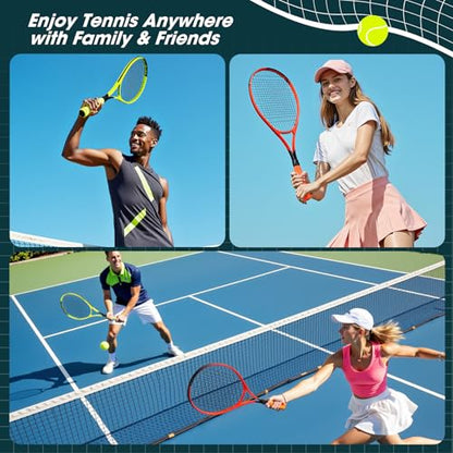 AboveGenius Neon Tennis Rackets 2 Pack for Adults- 27" Lightweight Aluminum Tennis Racquet Set with 3 Balls & Bag- Vibrant High-Visibility Matte Finish for Men Women Beginners - color: Yellow/Orange