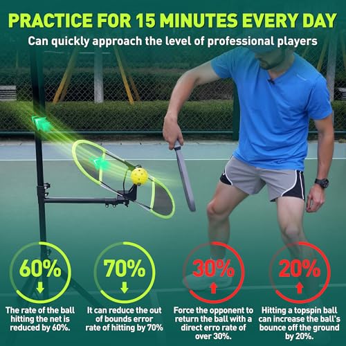 Pickleball Topspin Trainer,Tennis&Pickleball Practice Tool with 360° Angles and Height Adjustment, Portable Pickle Ball Training