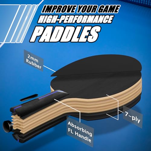 Senston Ping Pong Paddles with Carry Case, Pro Table Tennis Paddle Set of 2 with 3 Ping Pong Balls Indoor/Outdoor Play - color: Black