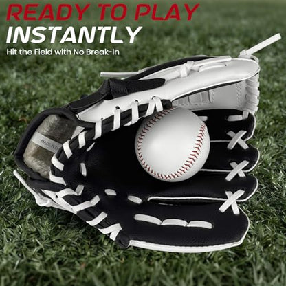Baseball Glove + Ball Sets, Softball Glove, Baseball Mitt, 10.5''-12.5'' for Youth/Adult Training and Beginner Play, Synthetic Leather Softball Mitt - color: Black,White, size: 10.5"