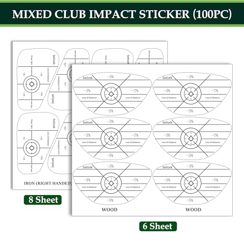Seticek Golf Impact Tape Labels ｜Self-Teaching Sweet Spot and Consistency Analysis ｜ Improve Golf Swing Accuracy and Distance - color: 100pc-Right Handed(Wood 6x6+ Iron 8x8)