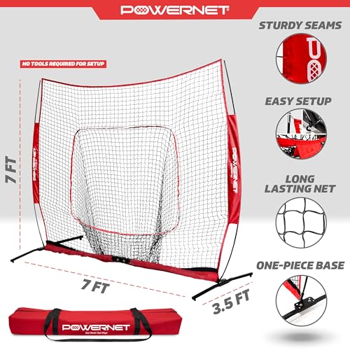PowerNet Pro One Piece Softball Baseball Net, Portable Baseball Training Equipment, Hitting, Throwing & Pitching Net with Carrying Bag