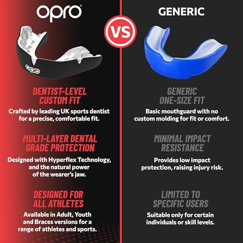 OPRO Instant Custom-Fit Mouthguard – Dentist Level Gum Shield Adult and Kids – OPRO Mouth Guard Boxing and MMA, Self-Fit Gum Shield Rugby – Maximum Protection with Dental Warranty (Black/Gold/Gold) - color: Usa, size: Adult (10+)