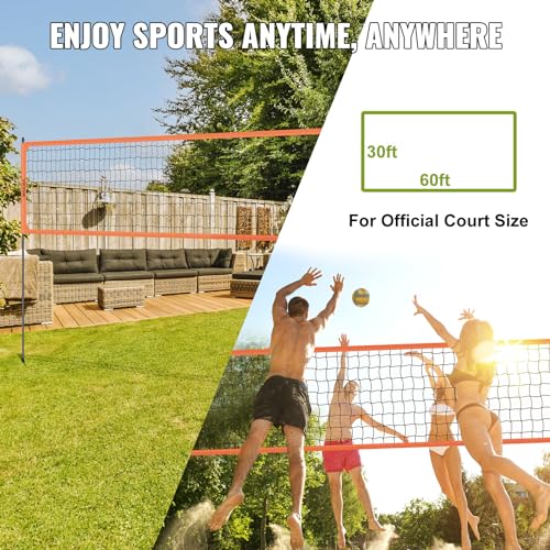 VEVOR Outdoor Portable Volleyball Net System, Adjustable Height Aluminum Poles, Professional Set with PVC Volleyball, Pump, Carrying Bag, Heavy Duty Net for Backyard, Beach, Lawn