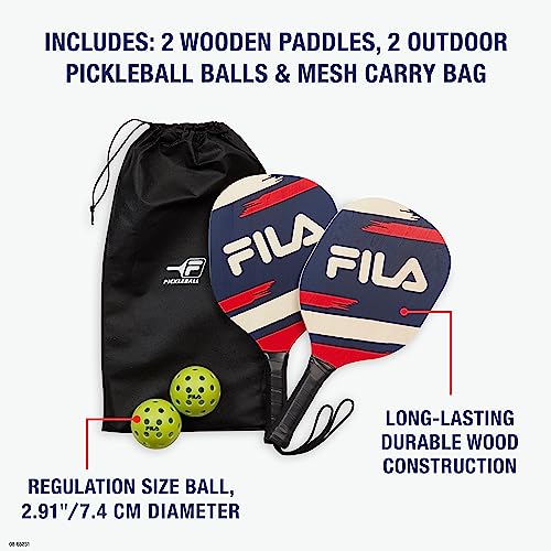 FILA Accessories Pickleball Paddles Set of 2 - Includes 2 Pickleball Rackets, 2 Outdoor Pickleball Balls, Pickleball Racket Game Equipment Mesh Bag