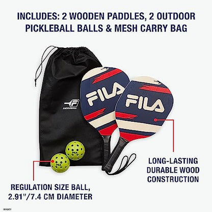 FILA Accessories Pickleball Paddles Set of 2 - Includes 2 Pickleball Rackets, 2 Outdoor Pickleball Balls, Pickleball Racket Game Equipment Mesh Bag