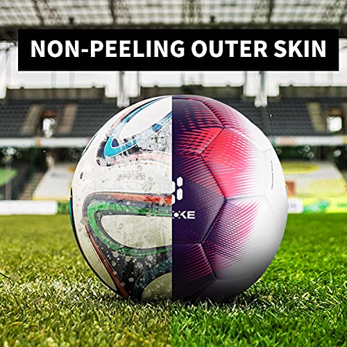 SHOKE Soccer Ball Size 5 Official Size Soccer Ball Thermal Bonded Training Slip Resistant - color: Purple Red(Deflate Single Ball)