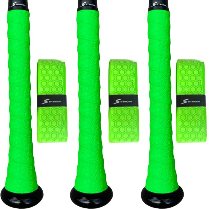 Stinger Sports Premium Polymer Bat Grip (Baseball and Softball) - color: 3-Pack: Optic Green
