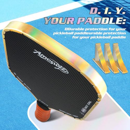 Pickleball Edge Guard Tape, Laser Glod Pickleball Protection Tapes 3 Pcs, 28MM Width Extra Long & Thickness, No Wrinkling Edge Guard for 13MM & 16MM & 20MM Thicknesse Paddles