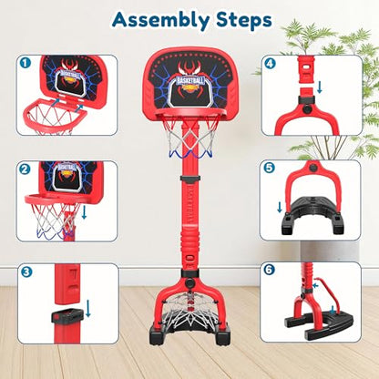 Toddler Basketball Hoop, Easy Score Baby Kids Basketball Hoop & Soccer Goal for Indoor Outdoor Play, Adjustable Height 2–4.4 ft, Birthday Gifts Spiderman Toys for Toddlers Age 1 2 3 4 5