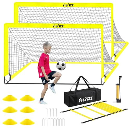 Soccer Goal, Soccer Goals for Backyard, 6x4ft Portable Pop Up Soccer Net Set, Soccer Training Equipment with Soccer Ball, Ladder and Cones - color: Yellow