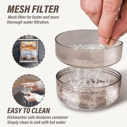 Denture Case Retainer Cleaning Case: 2 in 1 Retainer Case, No-Leak Denture Bath Box Cup, Complete Clean Care for Dentures, Clear Braces, Mouth Guard, Night Guard & Retainers - color: Grey