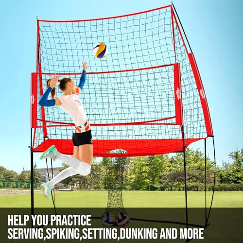 PLAYAPUT Volleyball Training Equipment Net,Height Adjustable Volleyball Practice Net Station for Serving,Spiking, Hitting,with Carryingbag Easy Assembly & Storage Great for Indoor/Outdoor