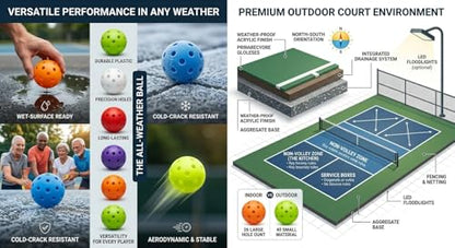 Pickleball Balls,pickleballs,12 Pack Outdoor Pickleball Balls,Bright Multi Colors 40 Hole Durable Plastic picklebaal Game,Training & Tournament Play.