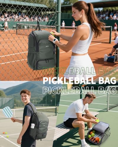 sportsnew Pickleball Bag Large Sports Pickleball Backpack with Shoe Compartment for Men Women, Patent Pending - color: Army Green