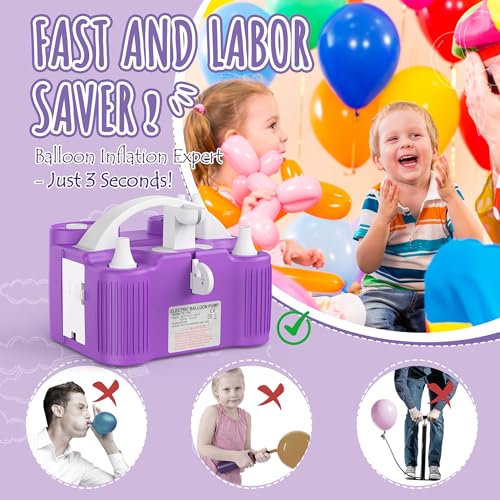 4-in-1 Electric Balloon Pump for All Balloons, Inflatables, and Sports Balls, Triple Inflating Ports for Latex Foil 260q Mylar Balloon, Inflator Deflator for Air Beds Pool Floats Yoga Balls