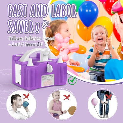 4-in-1 Electric Balloon Pump for All Balloons, Inflatables, and Sports Balls, Triple Inflating Ports for Latex Foil 260q Mylar Balloon, Inflator Deflator for Air Beds Pool Floats Yoga Balls