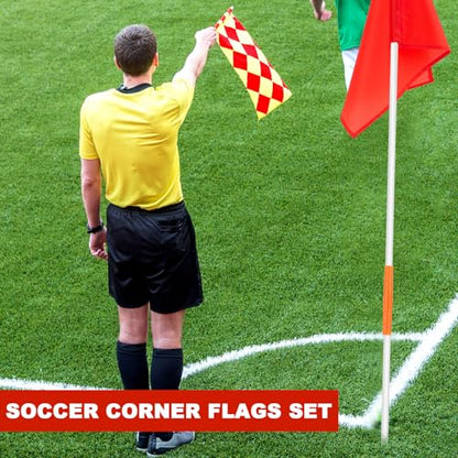 HunnmingRe 67" Soccer Corner Flags Set of 4 with Soccer Agility Poles 12.4 x 9.65 Football Field Corner Flags Training Poles for Outdoor Sports Rugby Field Hockey Training Practice Equipment (No Base)