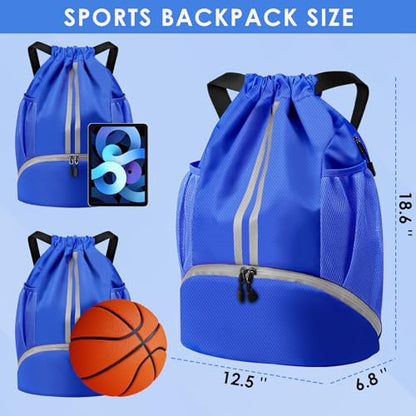 BROTOU Soccer Bags, Football Backpack, Volleyball Bag, Drawstring Backpack with Ball and Shoe Compartment, Football bags for Equipment Swim Gym Bag - color: Blue