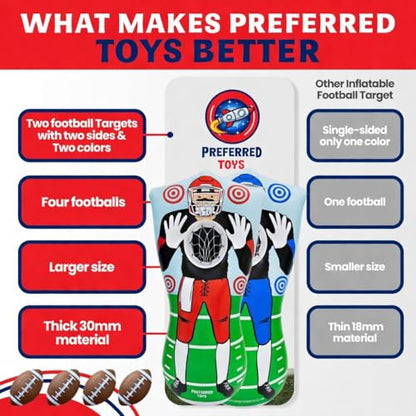 Preferred Toys 65” Inflatable Football Target Net Toss Game - Double-Sided Throwing Practice Football Stuff with Mini Balls - Backyard Tailgate Party Sports Toy for Kids & Adults - color: Red/Blue (2-Pack)