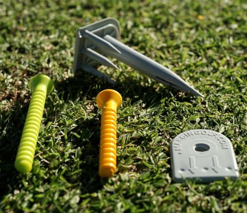 MARGIN Golf Driving Range tee Holder and Flexible Golf tees, for Grass, Automatic and Stays in Place, Height Adjustable, consistent tee Height, virtually Unbreakable Plastic tees 2 1/2" & 3 1/4"