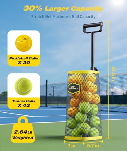 Tennis Ball Picker Upper, 30 Pickleball Picker Upper, 42 Tennis Ball Collector, Portable Pickleball Retriever for Easy Collection & Storage