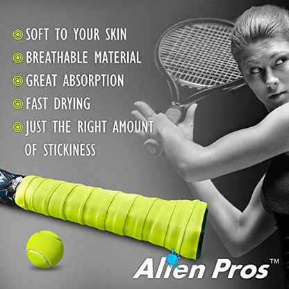 ALIEN PROS Tennis Racket Grip Tape - Precut and Dry Feel Tennis Grip - Tennis Overgrip Grip Tape Tennis Racket - Wrap Your Racquet for High Performance - color: 6-Pack Yellow