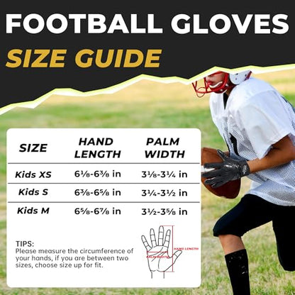 HANDLANDY Youth Football Gloves, Kids Sticky Receiver Gloves,Super Grip Football Glove Best Gift for Boys,Girls - color: Dark Black, size: X-Small-Youth