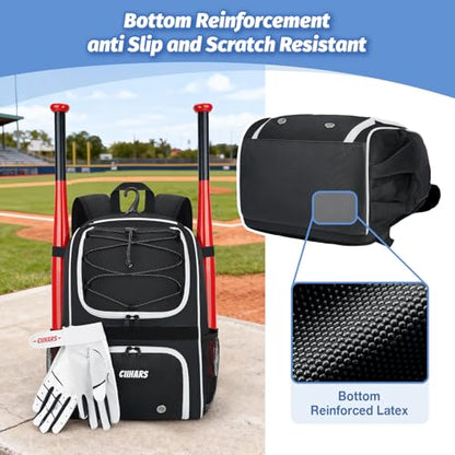 Youth Baseball Bag - Baseball Backpack Bat & Glove Holder, T-Ball & Softball Equipment & Gear,Large Main Compartment for Helmet & accessories, Fence Hook，Insulation Pocket - color: black